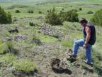 Steven splitting a concretion where the ammonites are found