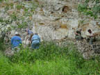 Some of the group looking through fallen debris